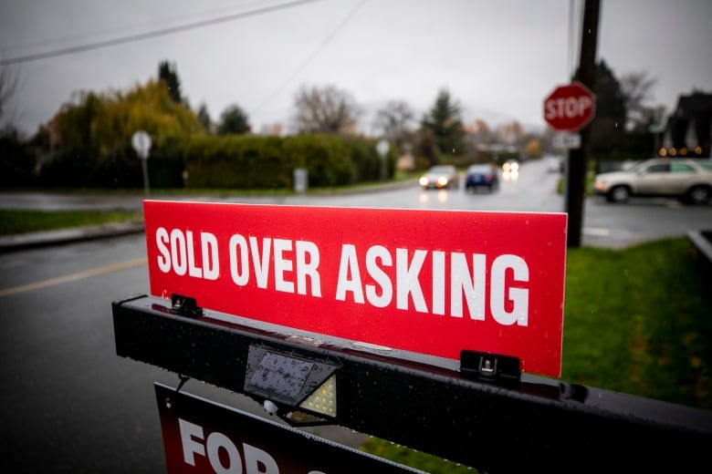 A 'sold over asking' sign on a realtor's advertisement.