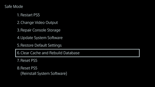 The option to clear your PS5's cache in Safe Mode.