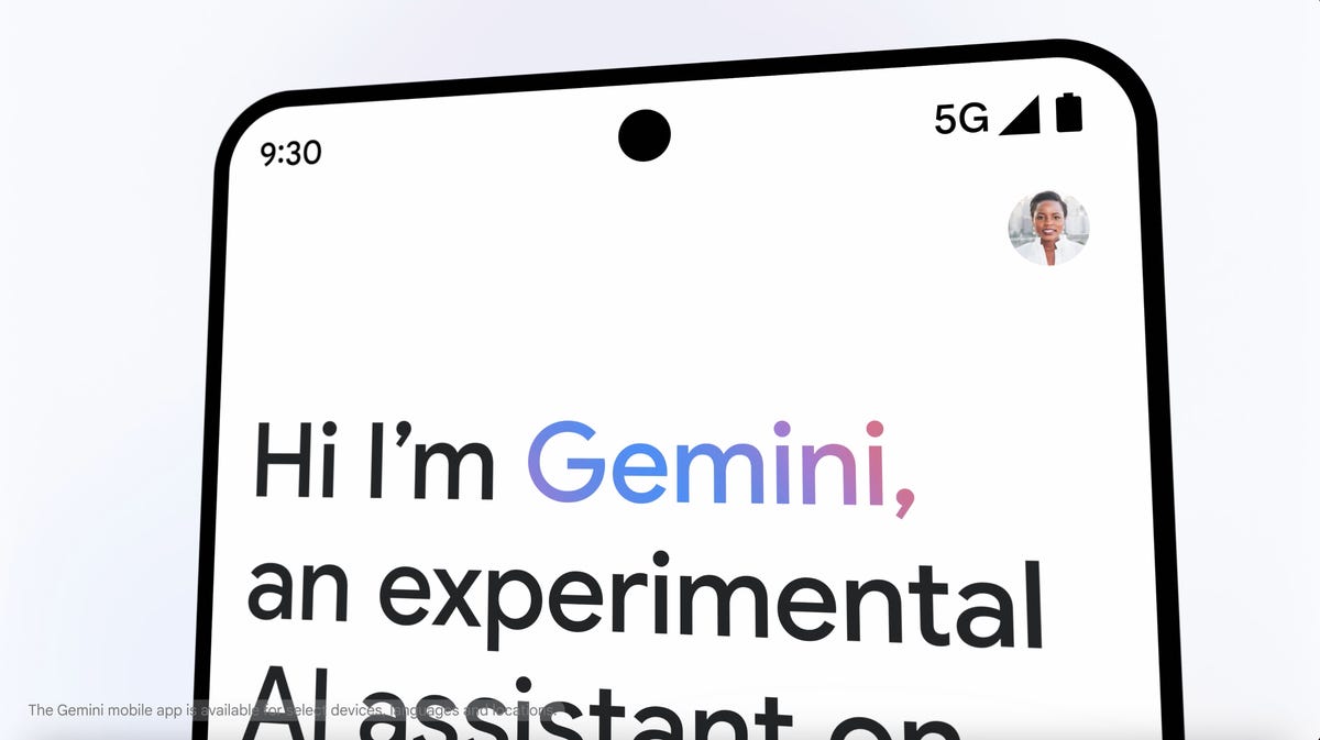 Google's AI assistant Gemini introduces itself on a phone.