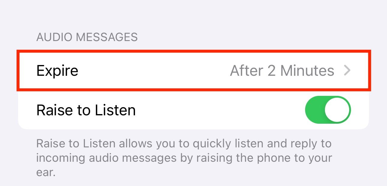 Expire option for voice messages on an iPhone.