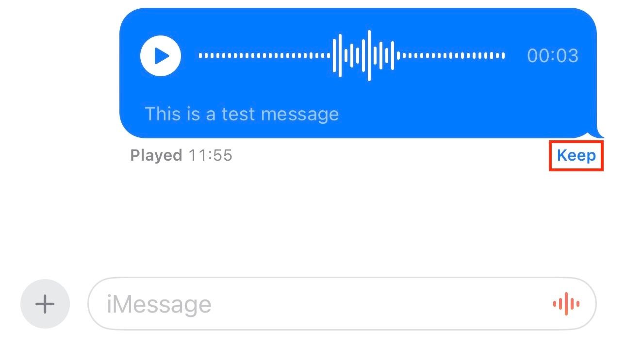 Saving the send voice message in the Messages app on the iPhone.