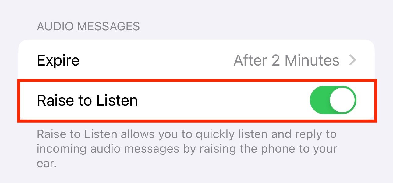 Enabling the Raise to Listen option in Messages.