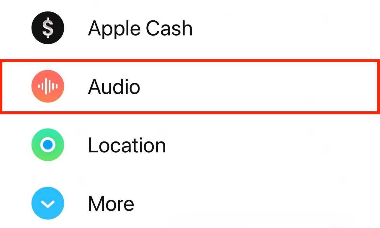 Selecting the Audio app in Messages to start a new voice recording.