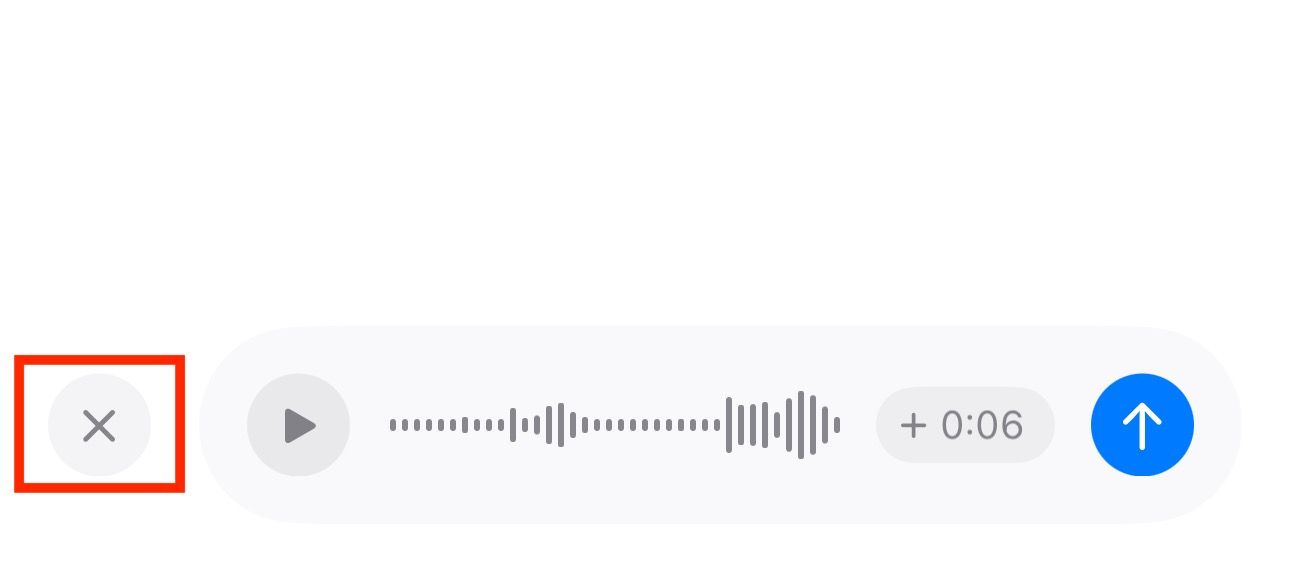 Discarding a recorded voice recording in the iPhone Messages app.
