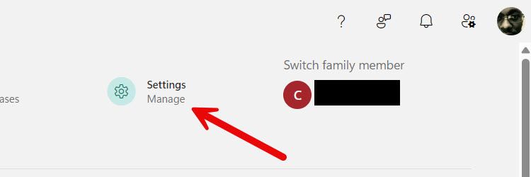 The "Settings" option in the Family app on Windows.