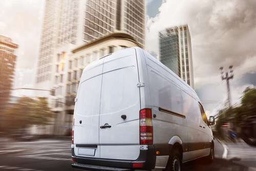 Delivery truck in a city