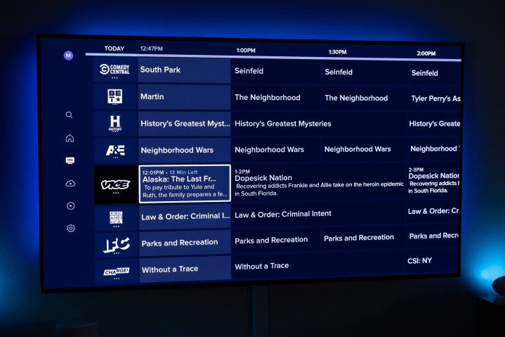 Sling TV channel guide.