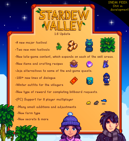  list of stardew update features.