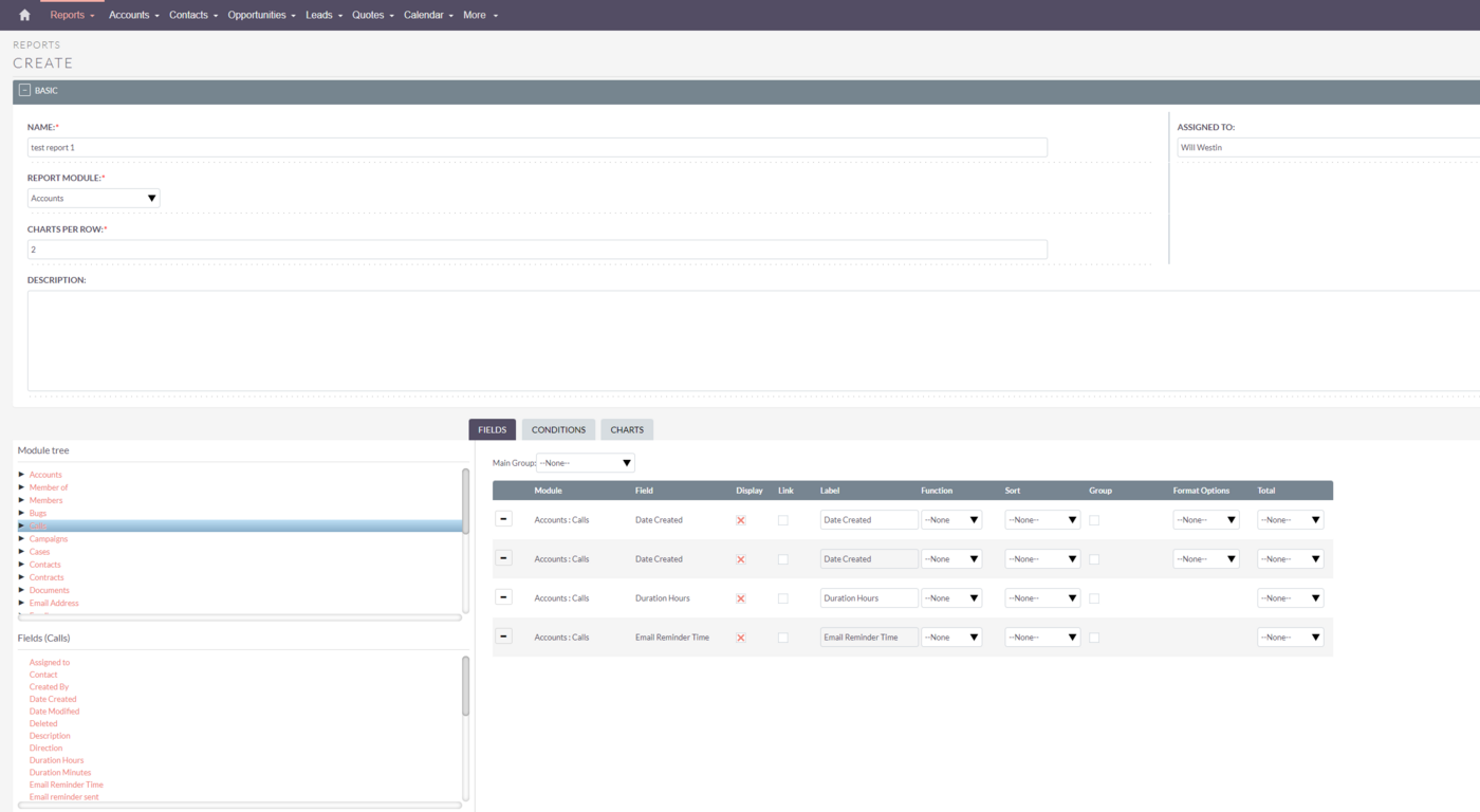 The reports generation module in SuiteCRM.