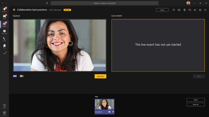 The Live Event screen in Microsoft Teams.