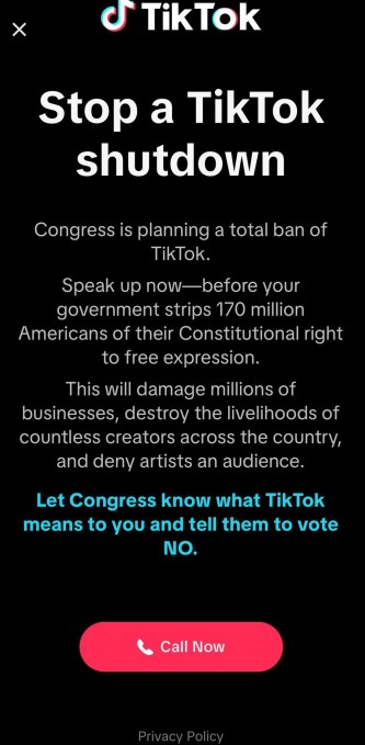 TikTok users received a pop-up about the potential ban