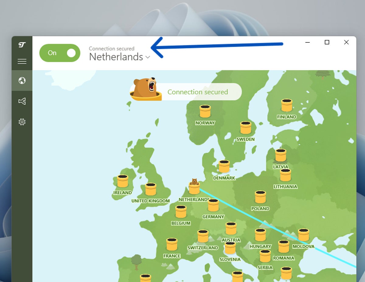 Connected status on TunnelBear VPN.