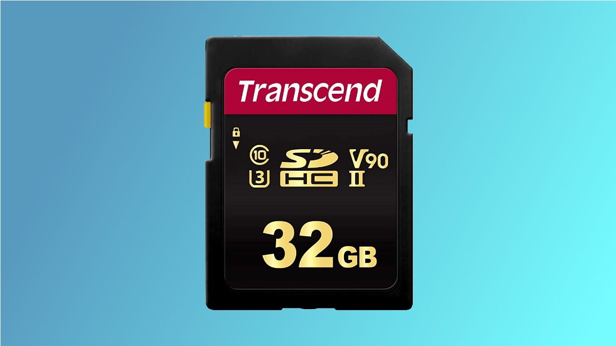 Transcend SD card on blue background