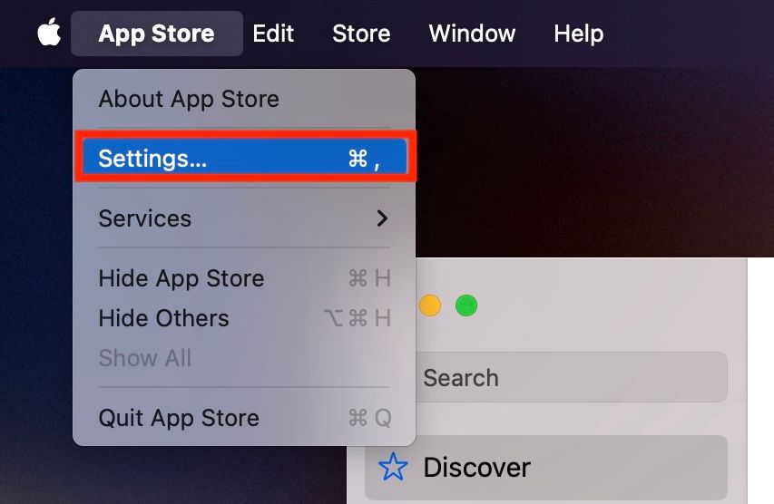 Accessing App Store Settings on a Mac.