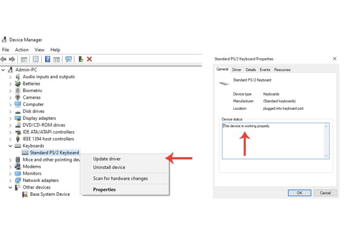 The option to update drivers within the Device Manager on Windows 10.