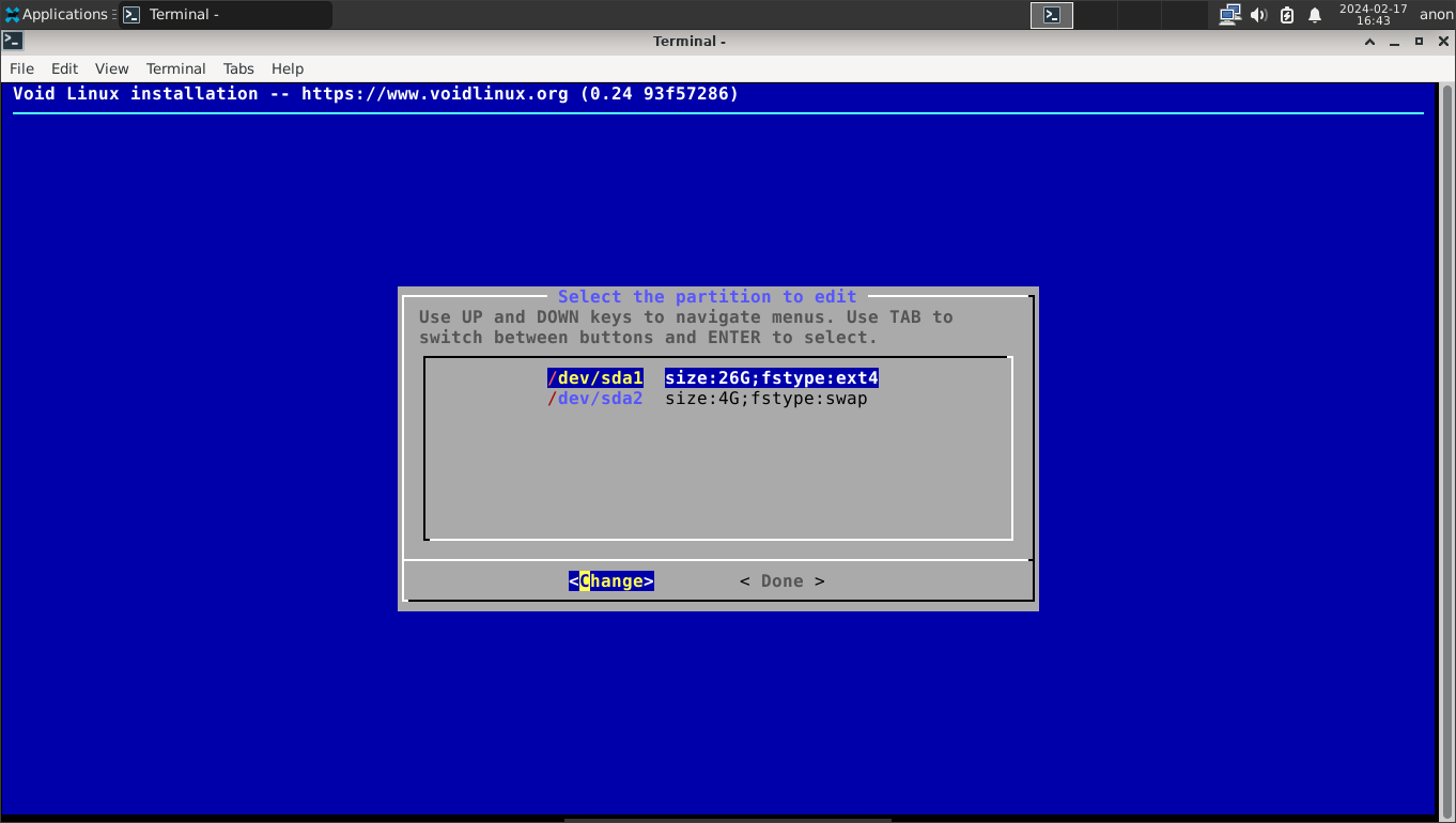 The filesystem scheme for a installing Void to a BIOS system.