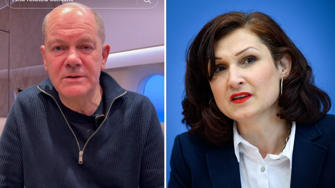 Bundeskanzler Olaf Scholz (SPD) in einem Tiktok-Video und Anti-Diskriminierungsbeauftragte Ferda Ataman.