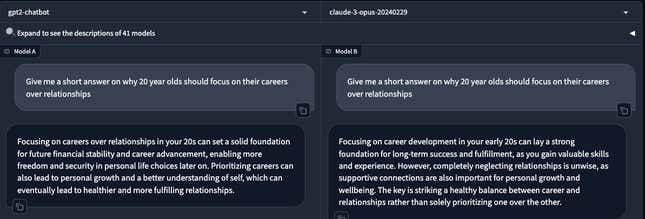 Reasoning prompt: gpt2-chatbot (left) vs. Claude 3 Opus (right)