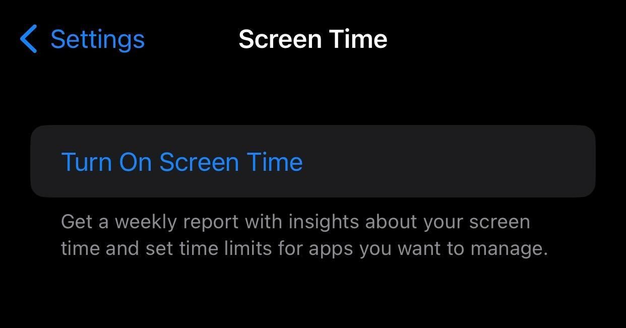 Turning on the screen time on iPhone.