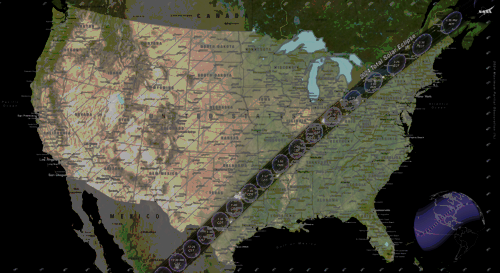 A map showing the path of totality across the United States