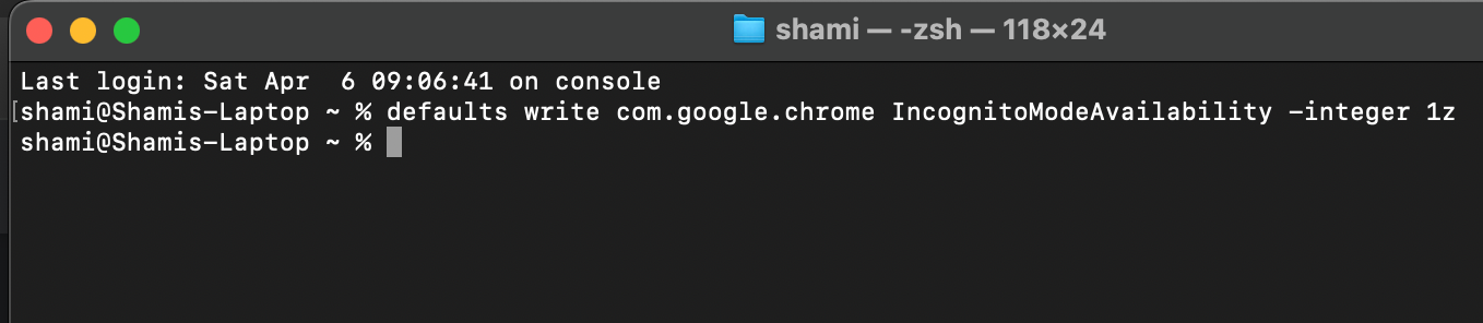 Disabling the private browsing in Chrome on macOS.