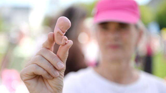 "Marsch fürs Leben": Plastikföten wurden am Stand von "Sundays for life" angeboten.