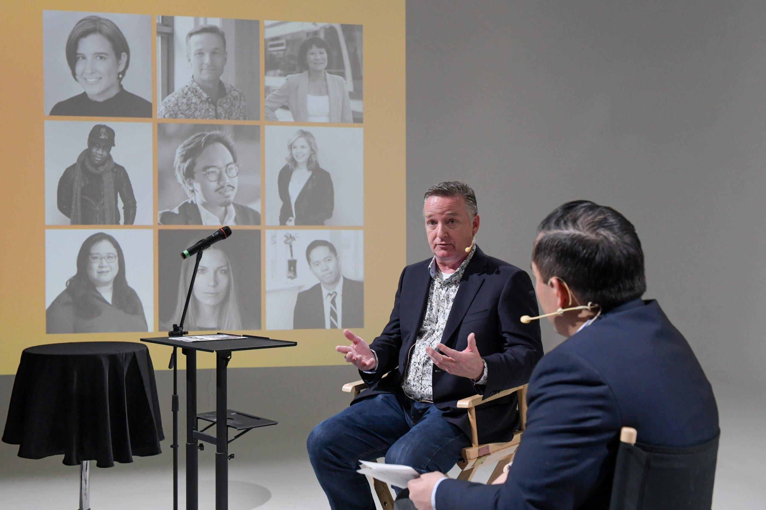 [L to R] John Weigelt, national technology officer, Microsoft Canada during his fireside chat hosted by Jason Maghanoy, publisher, Macleanâs.