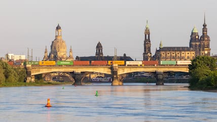 Vom Stadtteil Pieschen aus genießt du eine wunderschöne Aussicht auf die Silhouette der Dresdner Altstadt.