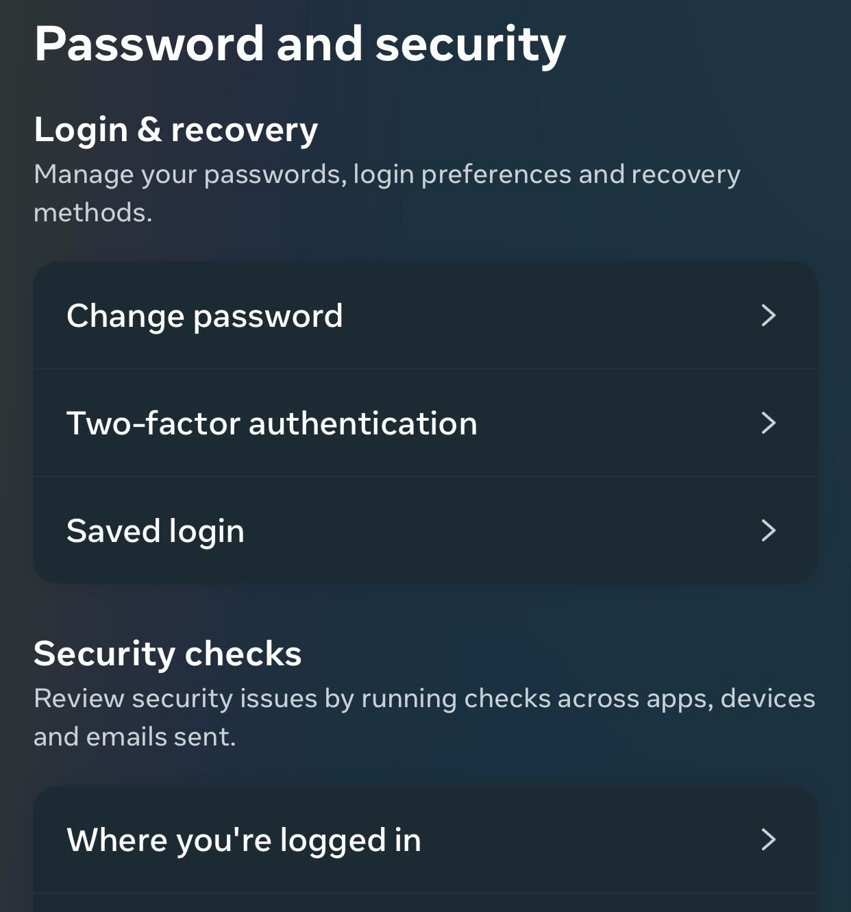 Opening the menu to check devices where our Facebook account is logged in.