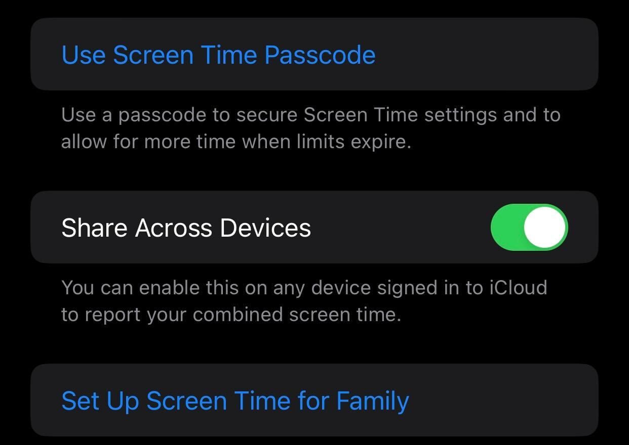 Setting up the screen time passcode on iPhone.