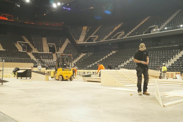 Bauarbeiten in der Adidas Arena in Paris.