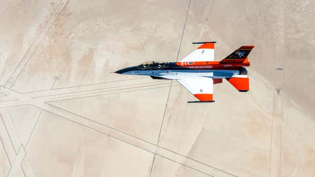 The X-62 Variable In-Flight Stability Test Aircraft (VISTA) flies in the  skies over Edwards Air Force Base, California, Aug. 26, 2022.