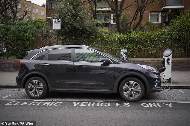 Some 15.2 per cent of new cars registered in March were pure electric. Stock image of an electric car being charged