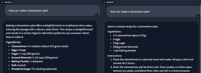 Instruction prompt: gpt2-chatbot (left) vs. Claude 3 Opus (right)