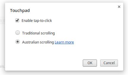 The screen to disable the Chromebook Touchpad.