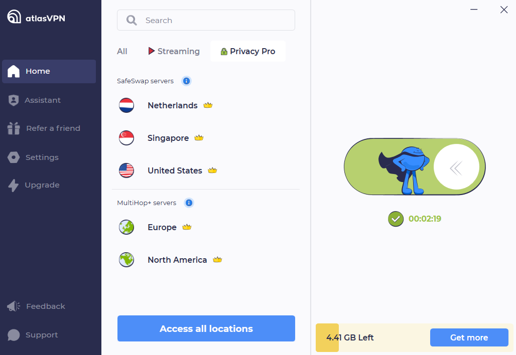 Atlas' SafeSwap servers within the dashboard