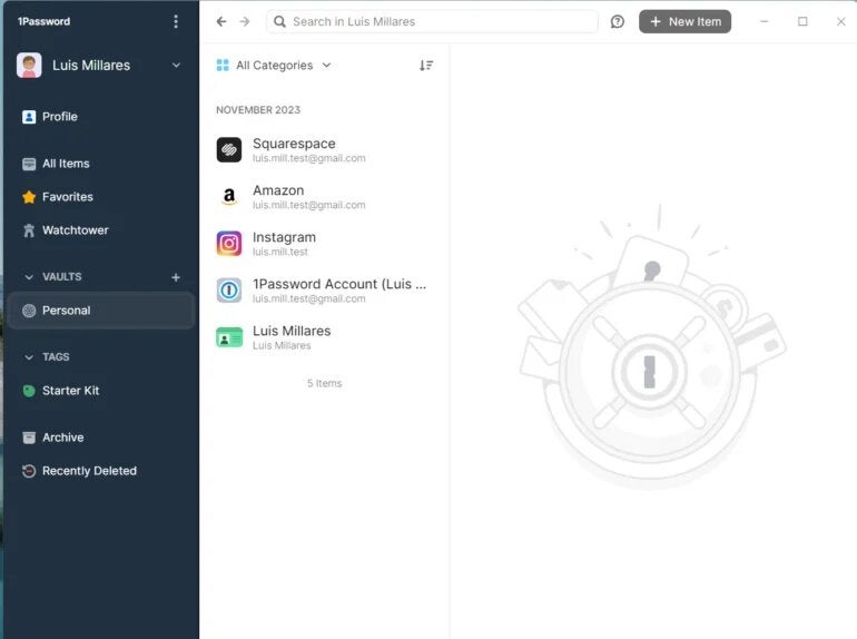 1Password’s desktop user interface.