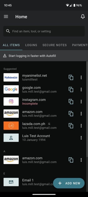 Dashlane on Android. 