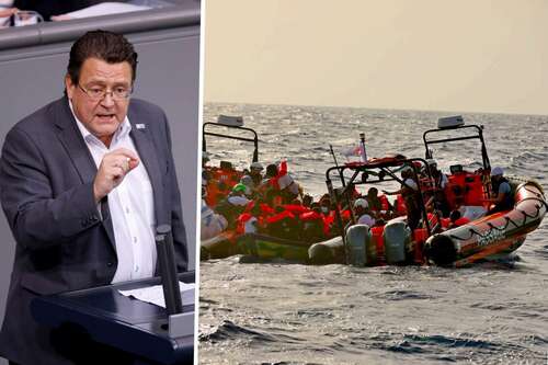 Seenotrettung im zentralen Mittelmeer. Viele Menschen flüchten von Libyen aus über das Mittelmeer nach Lampedusa und Malta. Viele verunglücken tödlich, zahlreiche Menschen werden zurück nach Libyen gebracht. Private Seenotretter sind so oft wie möglich vor Ort, um den Menschen in Seenot zu helfen. Im Bild Retter auf einem Beiboot der Geo Barents (Ärzte ohne Grenzen) bei einer Rettung. Mit Millionen finanziert die Bundesregierung die „zivile Seenotrettung“ im Mittelmeer. Über die Gründe und Folgen schweigt sie jedoch. Der AfD-Politiker Stephan Brandner fordert ein Ende. Deutschland mache sich sonst lächerlich. Seenotretter holen Migranten aus Afrika auf ihre Boote: Über das Mittelmeer kommen weiterhin Tausende nach Europa Foto: picture alliance / Daniel Kubirski | Daniel Kubirski