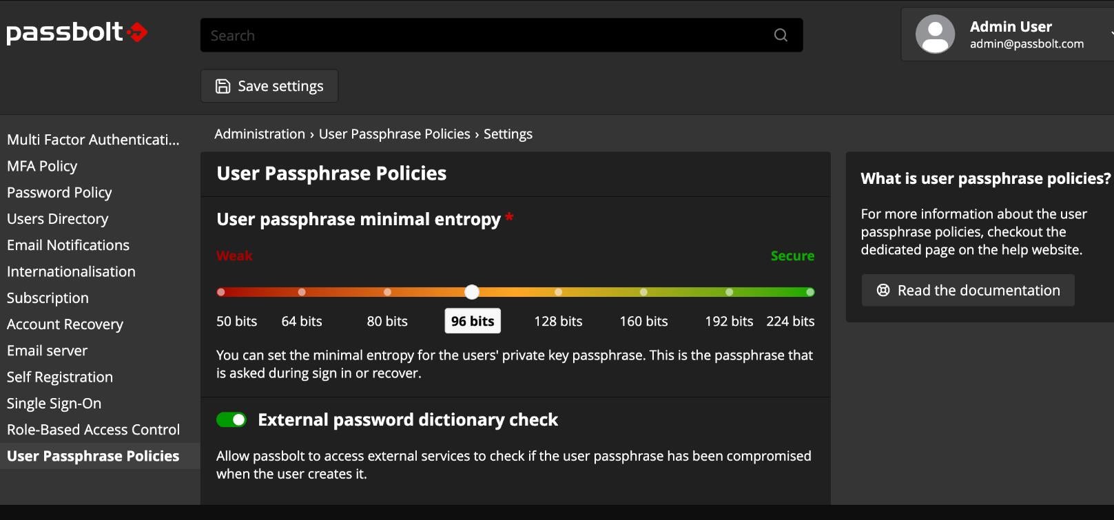 Passbolt password policies administration.