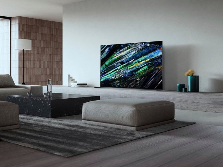The Sony 65-inch Bravia XR A95L OLED 4K Google TV in a modern-styled living room.
