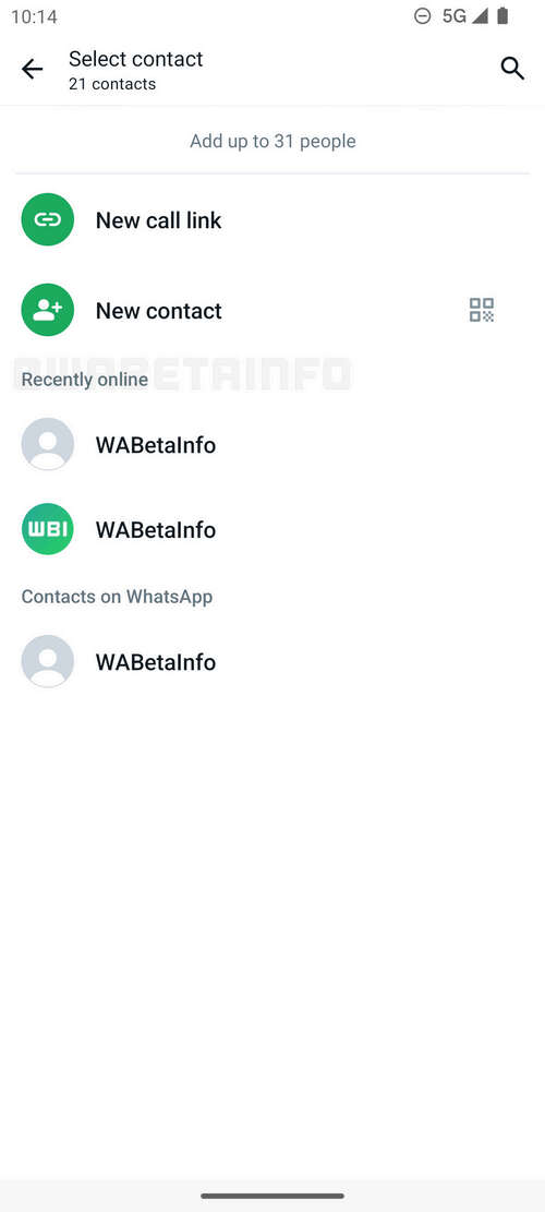 WhatsApp Recently online contacts