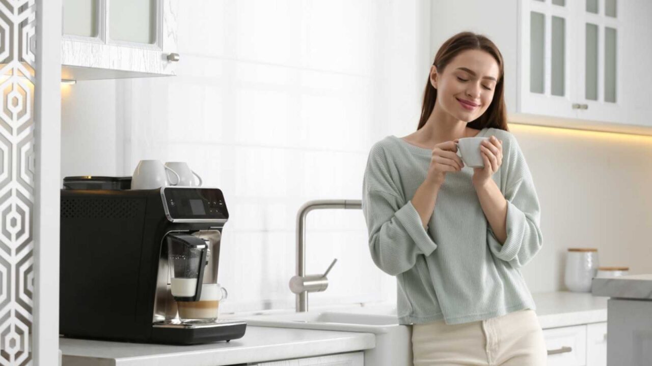 Woman making coffee