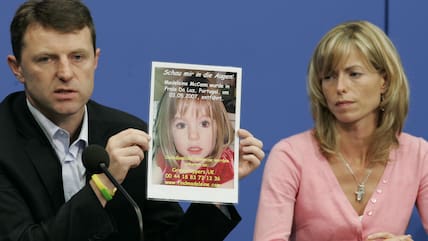 Die Eltern der verschwundenen Madeleine McCann, Kate und Gerry McCann, bei einer Pressekonferenz im Jahr 2007. 