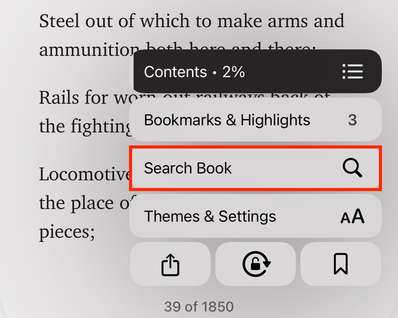 Search Book feature in Apple Books app.