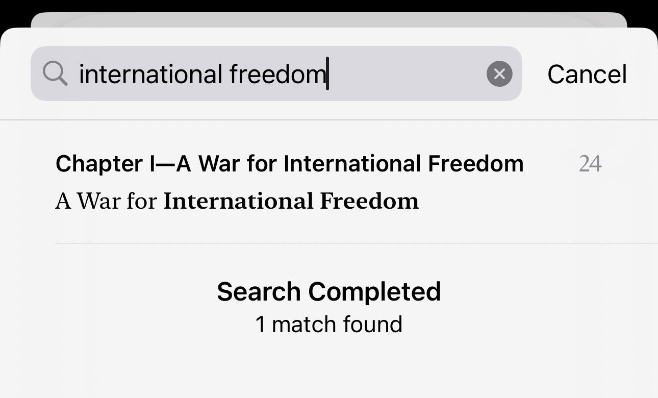 Searching a book in Apple Books by a word or phrase.