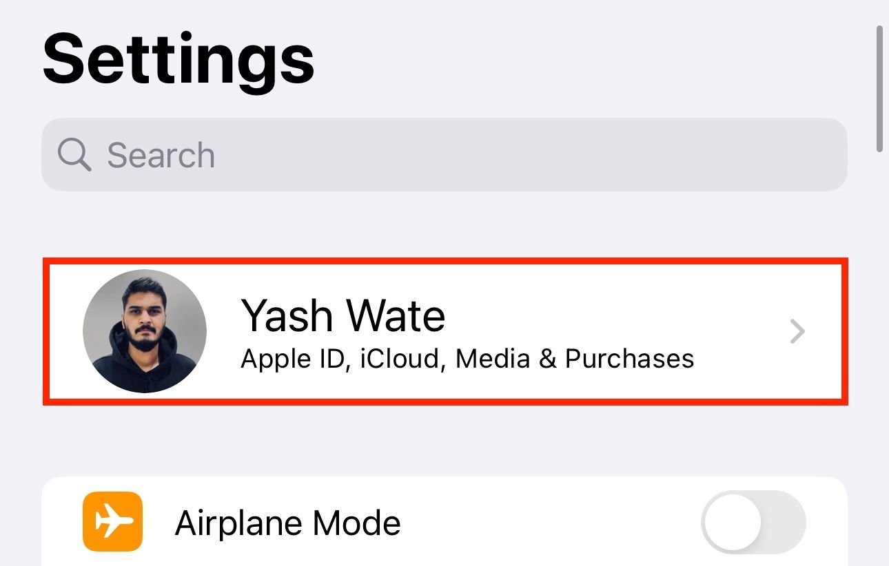 iPhone Settings app.