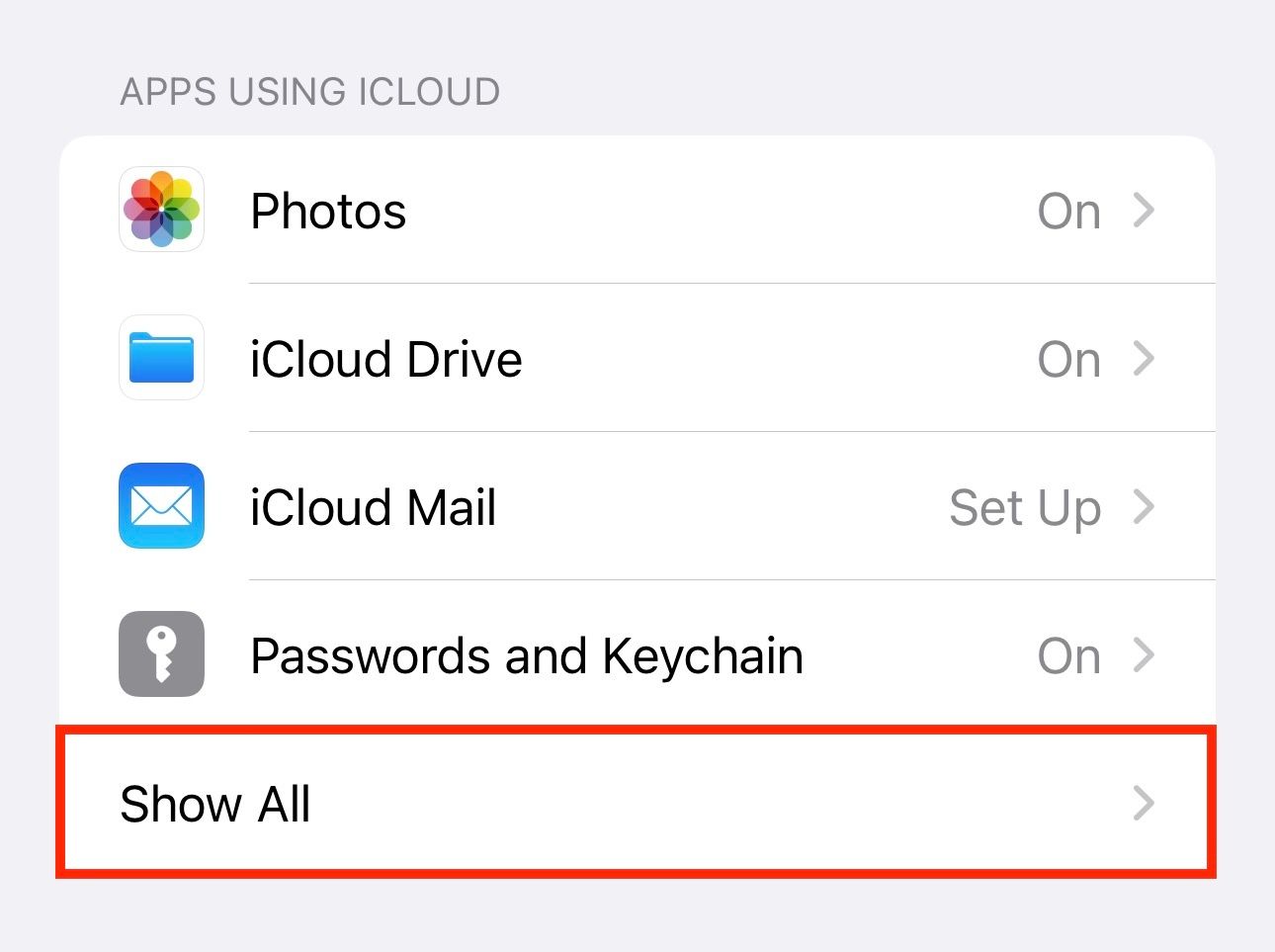 Viewing all apps using iCloud.