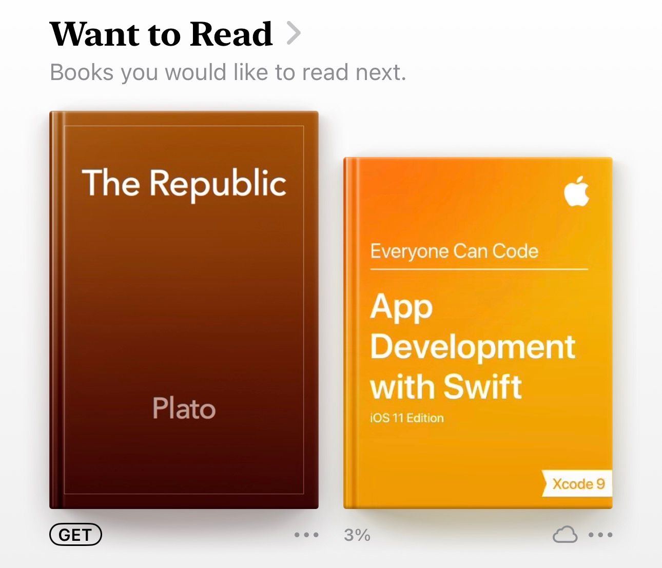 Want to Read section in the Apple Books app on an iPhone.