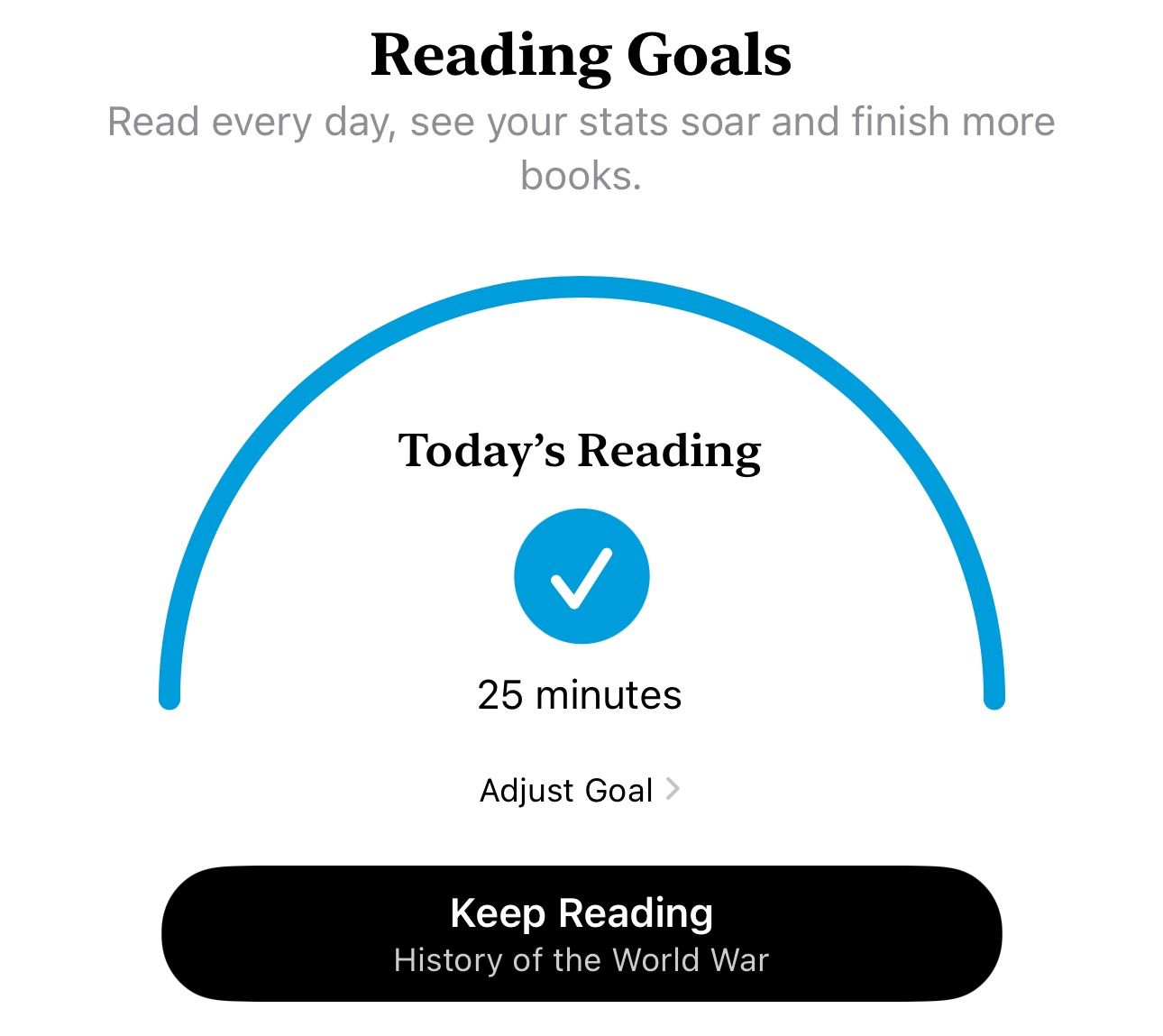 Reading Goals section in Apple Books app on an iPhone.